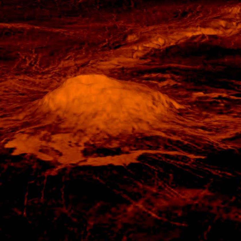 The volcanic peak Idunn Mons in the Imdr Regio area of Venus. PHOTO COURTESY OF NASA/ JPL-CALTECH/ESA